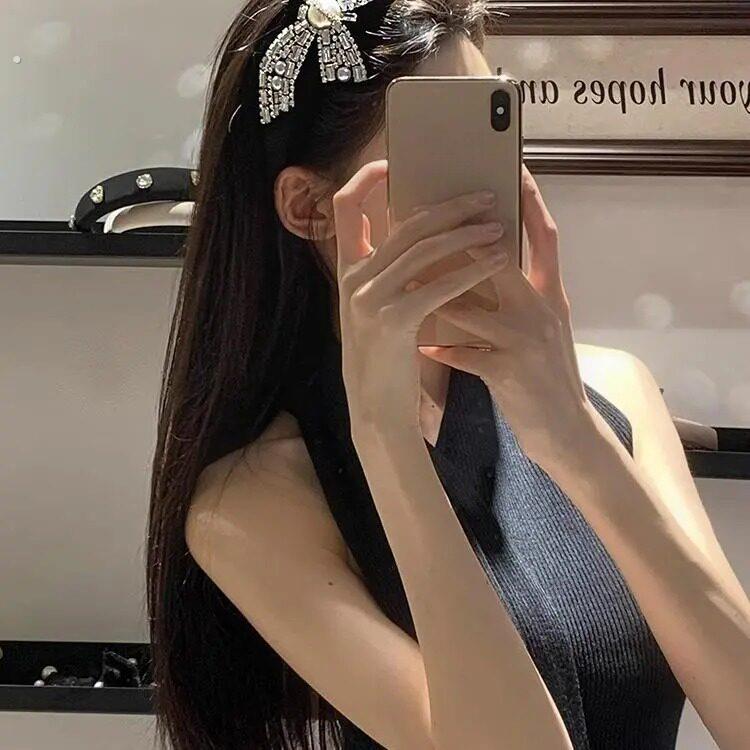 超闪重工满钻珍珠蝴蝶结发箍复古高颅顶压发头箍气质轻奢发卡头饰