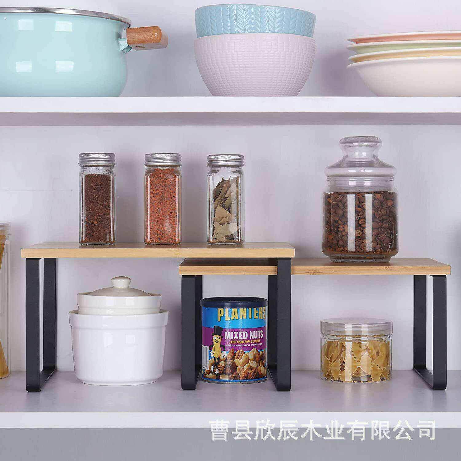 铁艺厨房置品物理架调味碗收纳层架两层可叠加铁艺置物木质纳收整