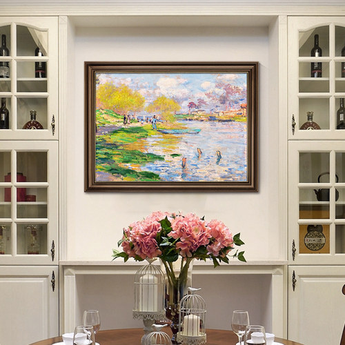 美式饭厅装饰画莫奈世界名画餐桌挂画饭厅风景油画法式客厅墙壁画