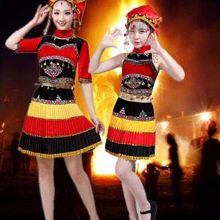 2021新款彝族演出服成人女童百褶裙表演服苗族黎族少数民族舞蹈服