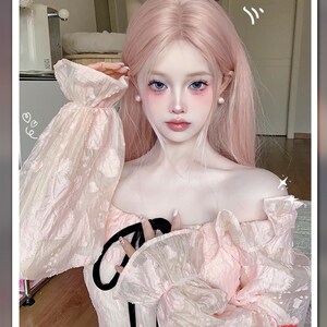 一口喵假发女日常夏季新款女团粉发逼真蕾丝长直发甜美可爱全头套