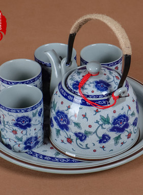 虎匠青花陶瓷泡茶壶茶杯套装家用大号带过滤网中国风老式复古茶具
