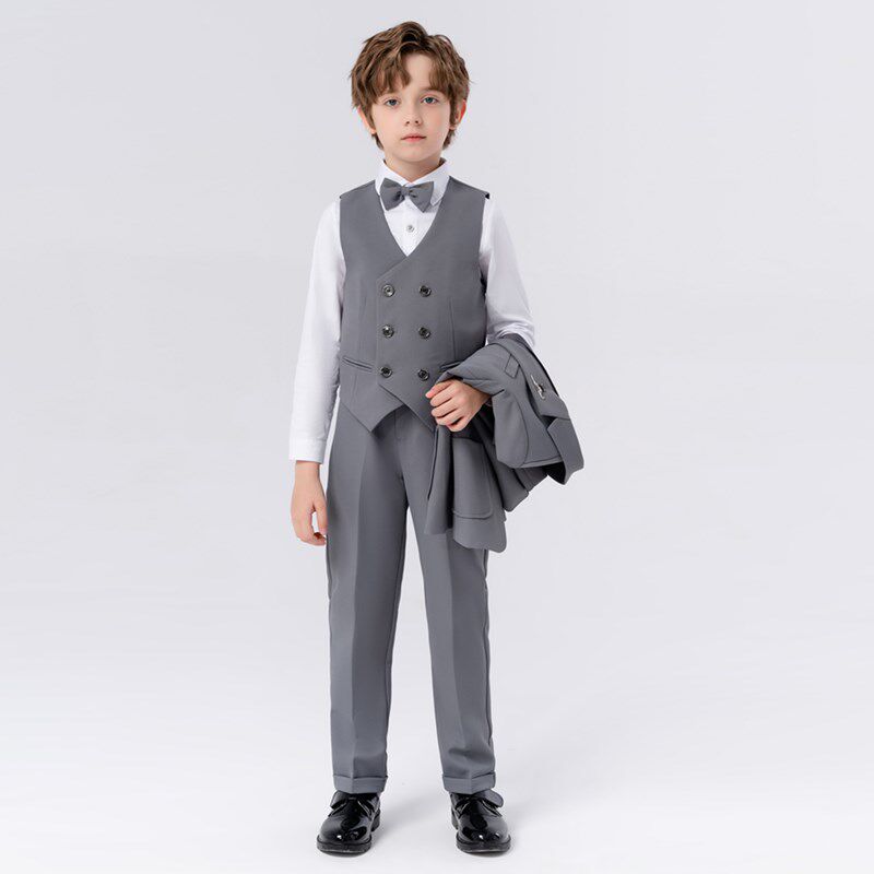 儿童西装主持演讲礼服男童钢琴演出服英伦风套装幼童马甲表演服装