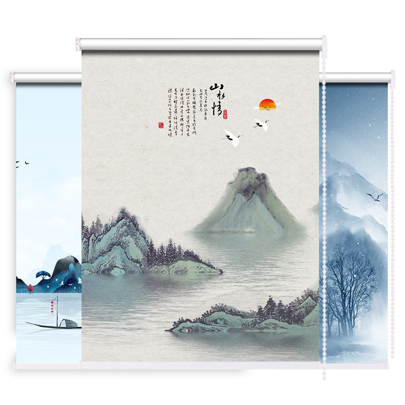 简易小窗帘短款半帘新中式中式卧室客厅卫生间全遮光遮阳防晒隔热