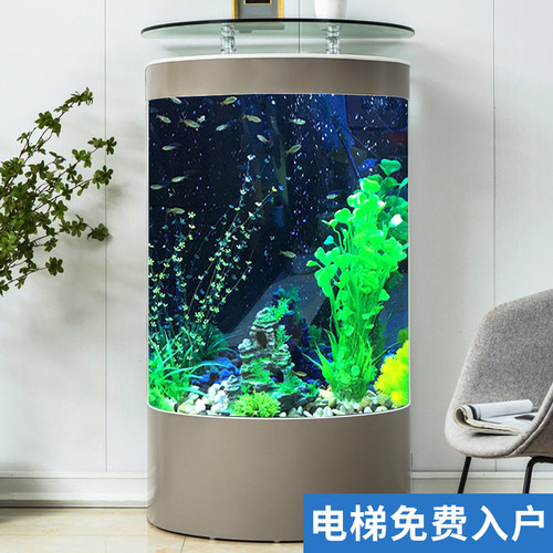 2026半圆形玻璃鱼缸客厅家用水族箱过滤制氧生态立式免换水落地缸