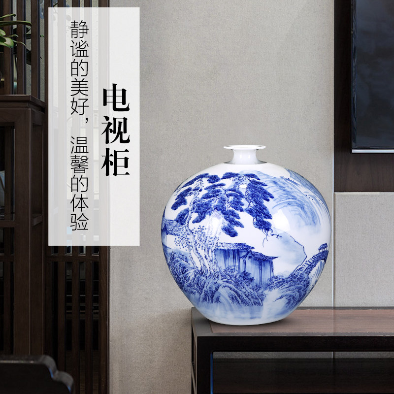 景德镇陶瓷器手绘青花瓷花瓶子摆件中式客厅插花电视柜装饰品摆件