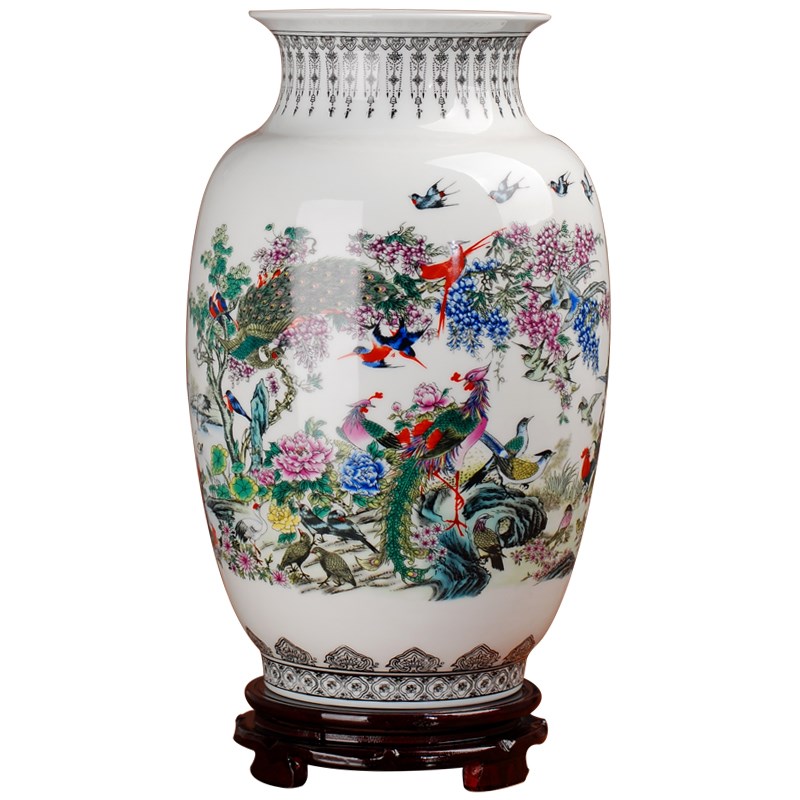 074新品景德镇陶瓷花瓶粉彩山水花鸟系列家居装饰花瓶摆件工艺品