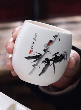创意日式陶瓷腰鼓杯酒杯主人杯个人专用杯家用男女茶杯单个大容量