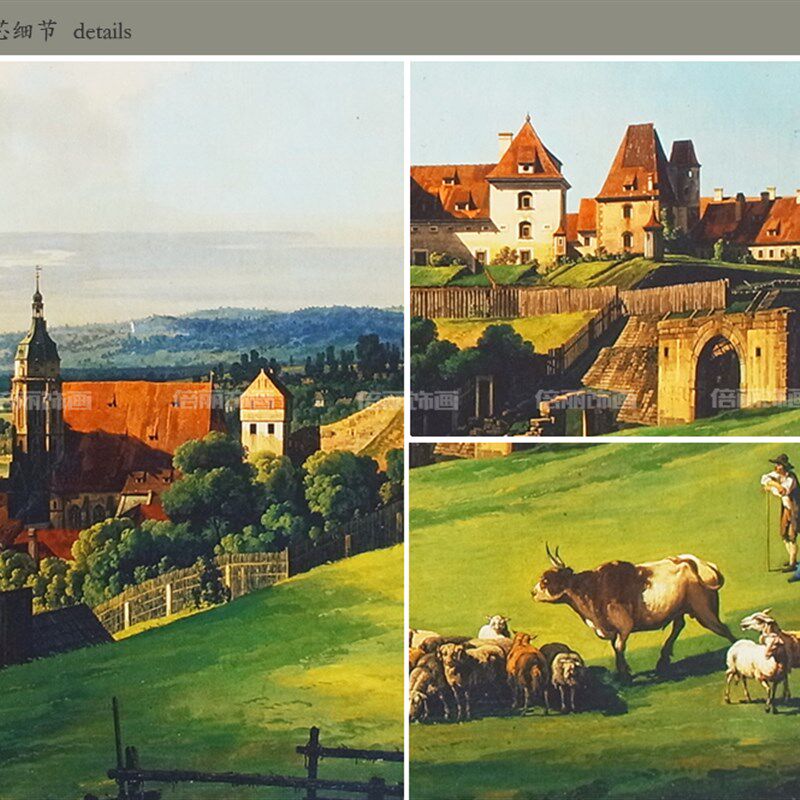 风景草原房屋大树美式客厅沙发背景书房玄关装饰画横幅有框画挂画