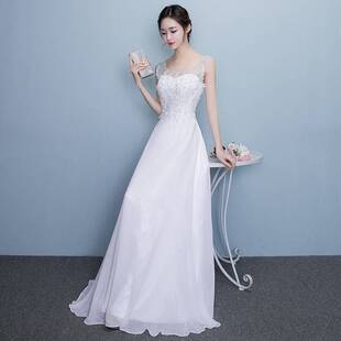 2026新款晚礼服春夏季宴会优雅韩版长款时尚显瘦白色主持人礼服女