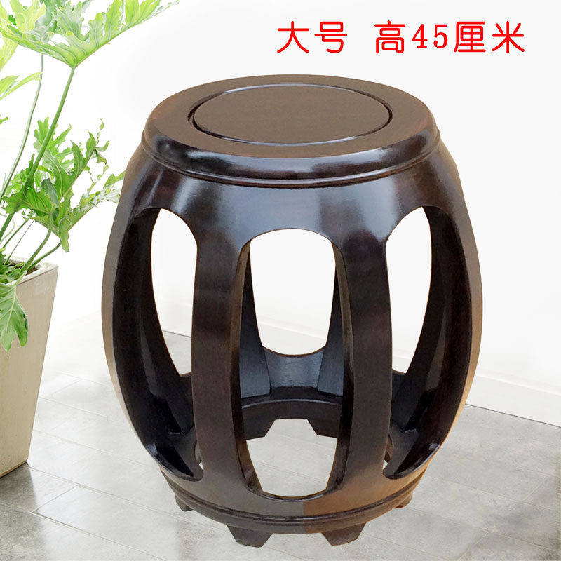 黑檀木黑木圆形矮凳黑色实木鼓墩中式古典坐墩客厅茶几圆凳子鼓凳