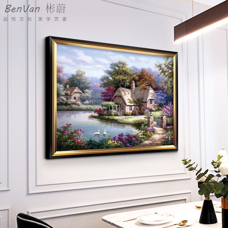 油画玄关装饰画欧式挂画饭厅风景壁画美式卧室背景墙画仿客厅定做