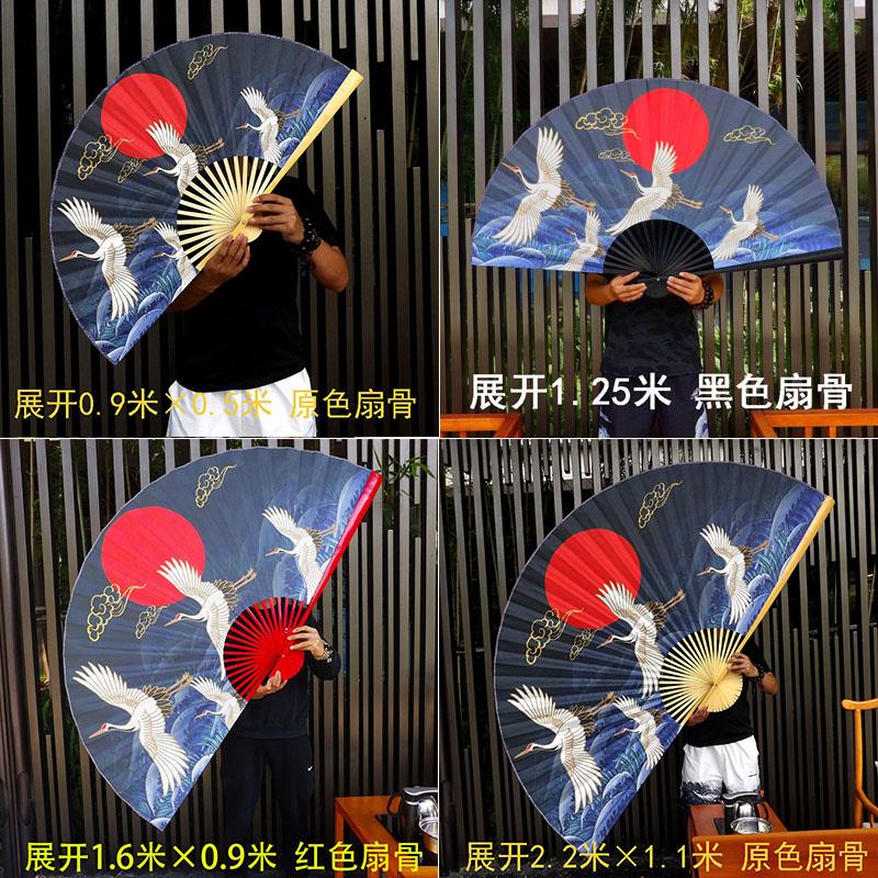 日式大挂扇家装挂墙装饰扇沙发背景床头新中式国潮大折扇仙鹤海浪