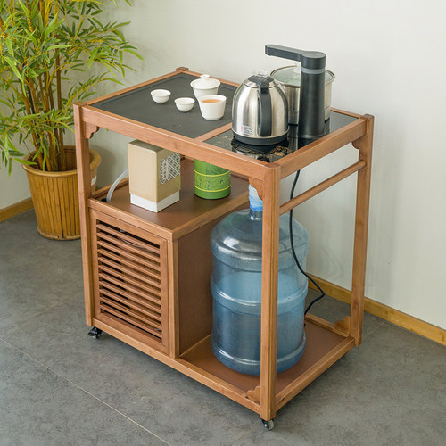 祥福纳福移动茶桌家用小茶台楠竹茶车烧水壶一体茶水柜茶边几收纳