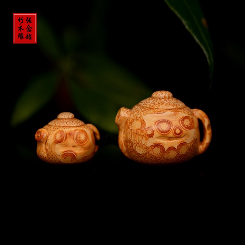 精选竹根雕把把壶挂坠竹雕茶壶挂件手工艺竹壶竹钉包挂件钥匙挂坠