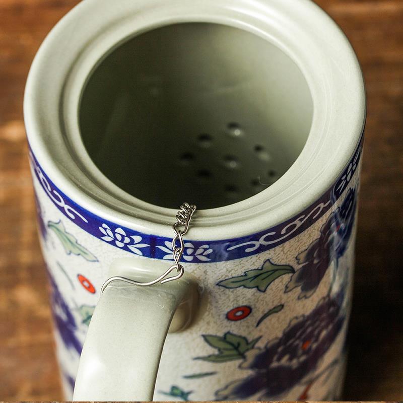 青花瓷中式复古陶瓷茶壶冷水壶酒壶花茶壶茶楼带把手过滤功夫茶具