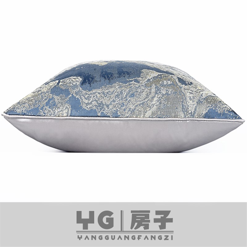 样板间蓝灰色靠包抽象简约抱枕云雾肌理靠垫沙发新中式床头方枕
