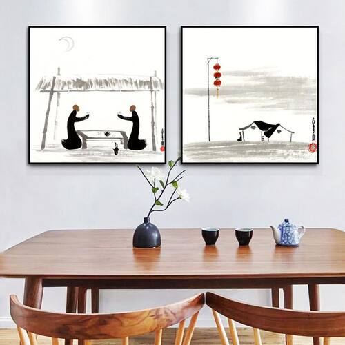 新中式客厅装饰画茶室玄关挂画沙发背景卧室书房禅意水墨餐厅壁画