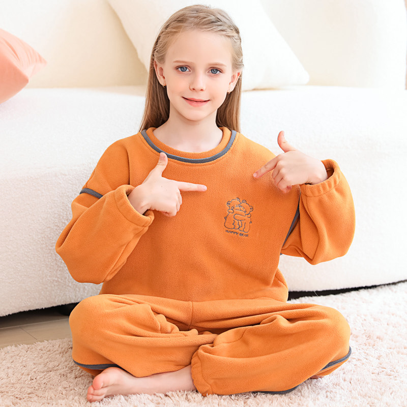 女童法兰绒睡衣冬款加厚大童加绒女孩秋冬季儿童珊瑚绒家居服套装