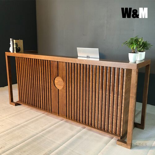 新中式收银台实木吧台桌复古风餐厅前台茶楼酒店养生馆接待台柜台
