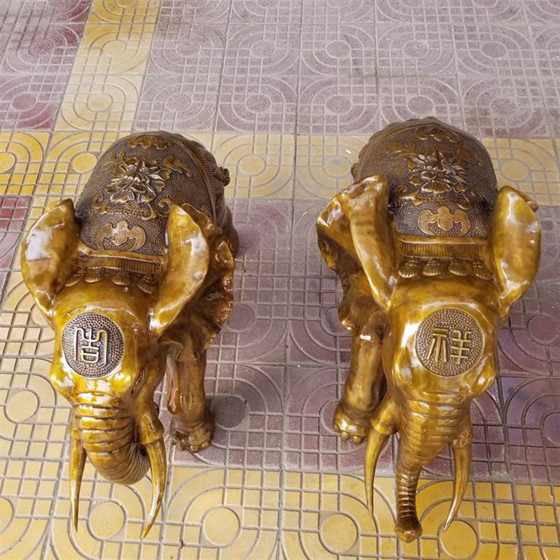 荣华富贵纯铜复古吉祥象蝙蝠图案大象纳财家居客厅门厅落地摆件
