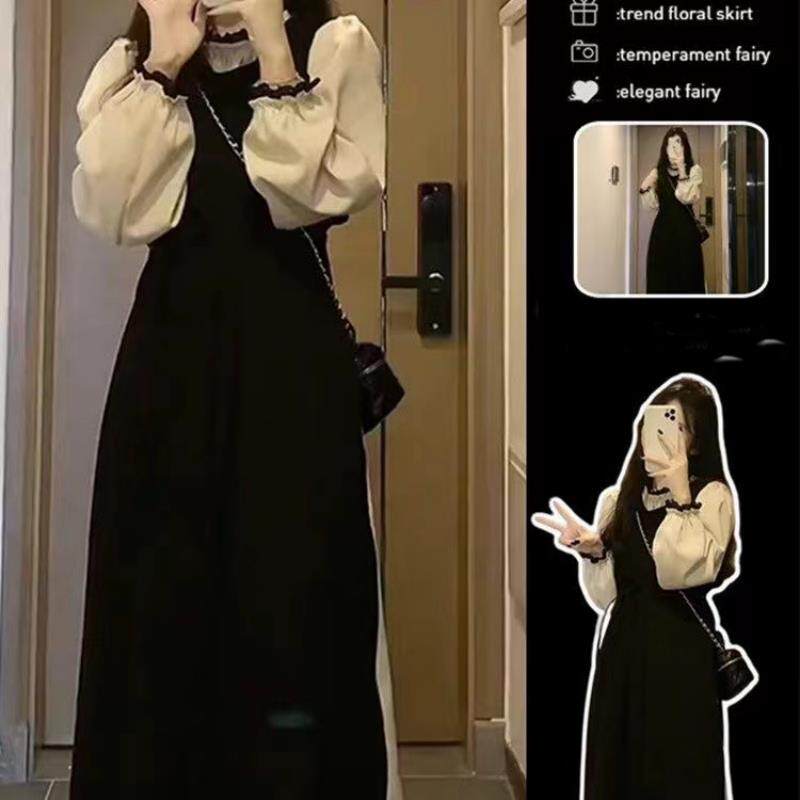 早秋季法式气质黑色连衣裙子女秋装2025新款小个子香风搭配一整套