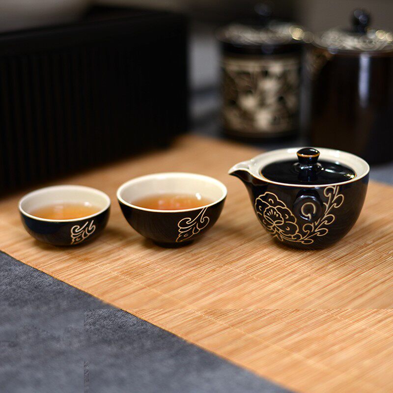 磁州窑简约礼盒茶具礼品快客杯一壶二杯便携旅行单人陶瓷茶壶套装