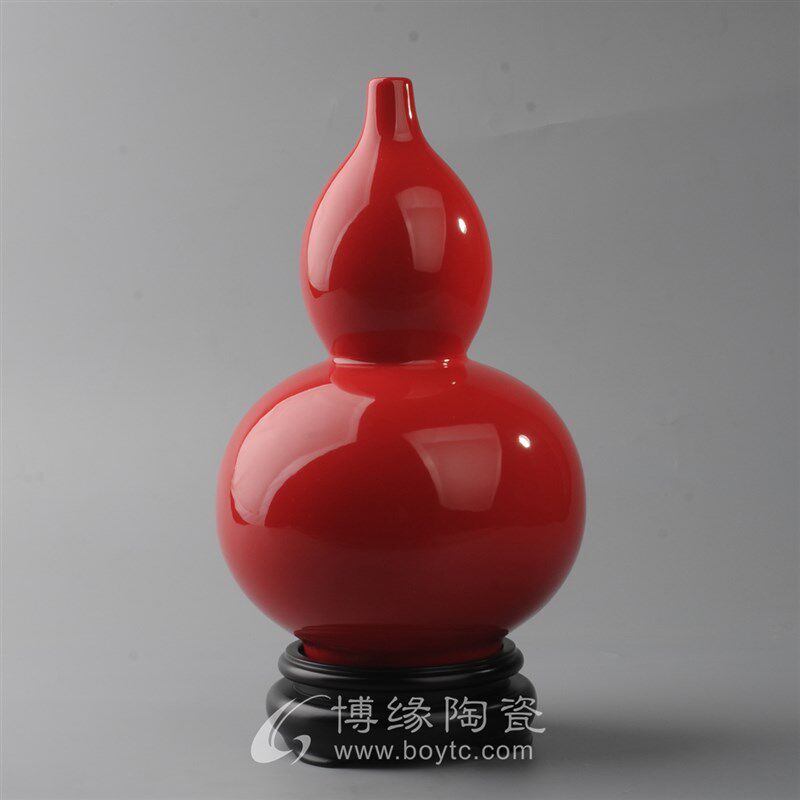 陶瓷进宝葫芦家居高温红釉花瓶中国红办公室书房玄关厨柜装饰摆件