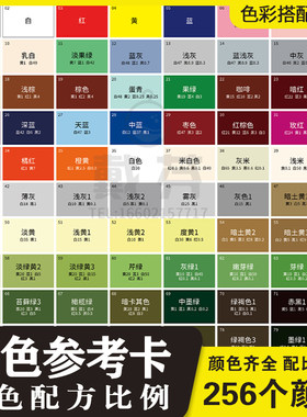 调色卡配方比例家具维修皮衣具革色粉油漆色浆膏实物256调色配比