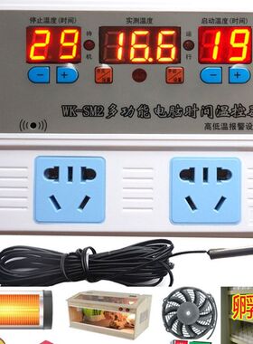 2000W智能一拖二双孔双切养殖爬宠调温控开关插座通风机温度报警S