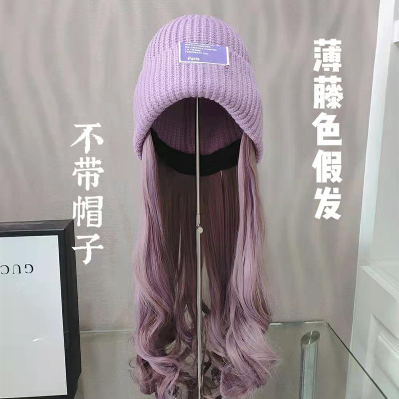 假发片可粘帽子魔术贴长直发渐层挑染可拆卸帽子专用替换假发片女