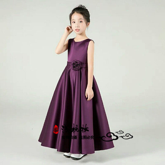 新款紫色黑色大儿童礼服女童钢琴乐团合唱演出服童装公主六一表演