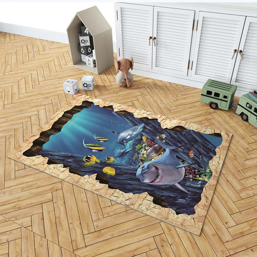 卡通视觉地毯家用客厅3d海豚游戏地垫儿童房爬行地毯床边地垫