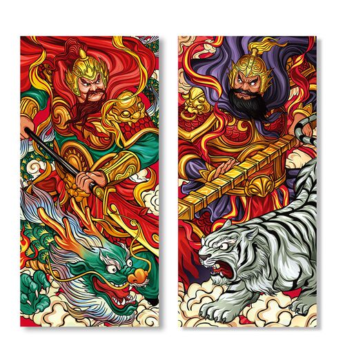 蛇年门神年画 钟馗秦琼年画贴纸 2025新年对联礼盒 大门福字贴