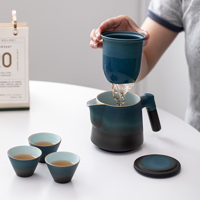 记今朝《带过滤》便携旅行茶具套装一壶四杯户外随身便携包快客杯