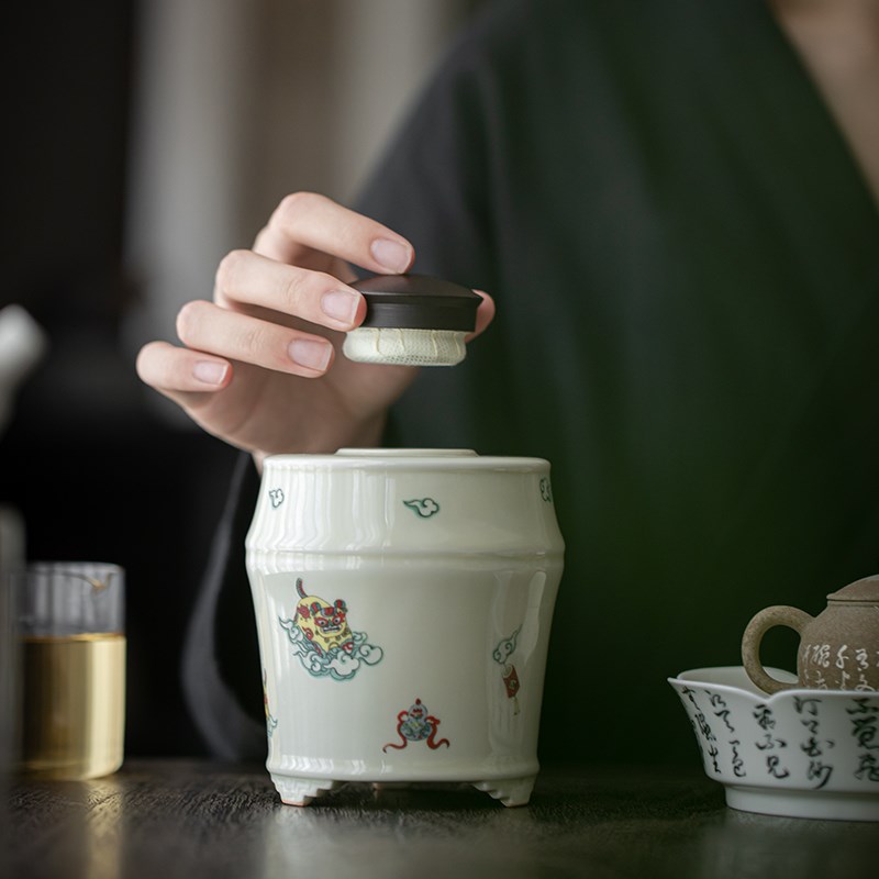 草木祠陶瓷手绘茶叶罐密封醒茶罐家用小号存储茶罐茶叶收纳盒茶仓