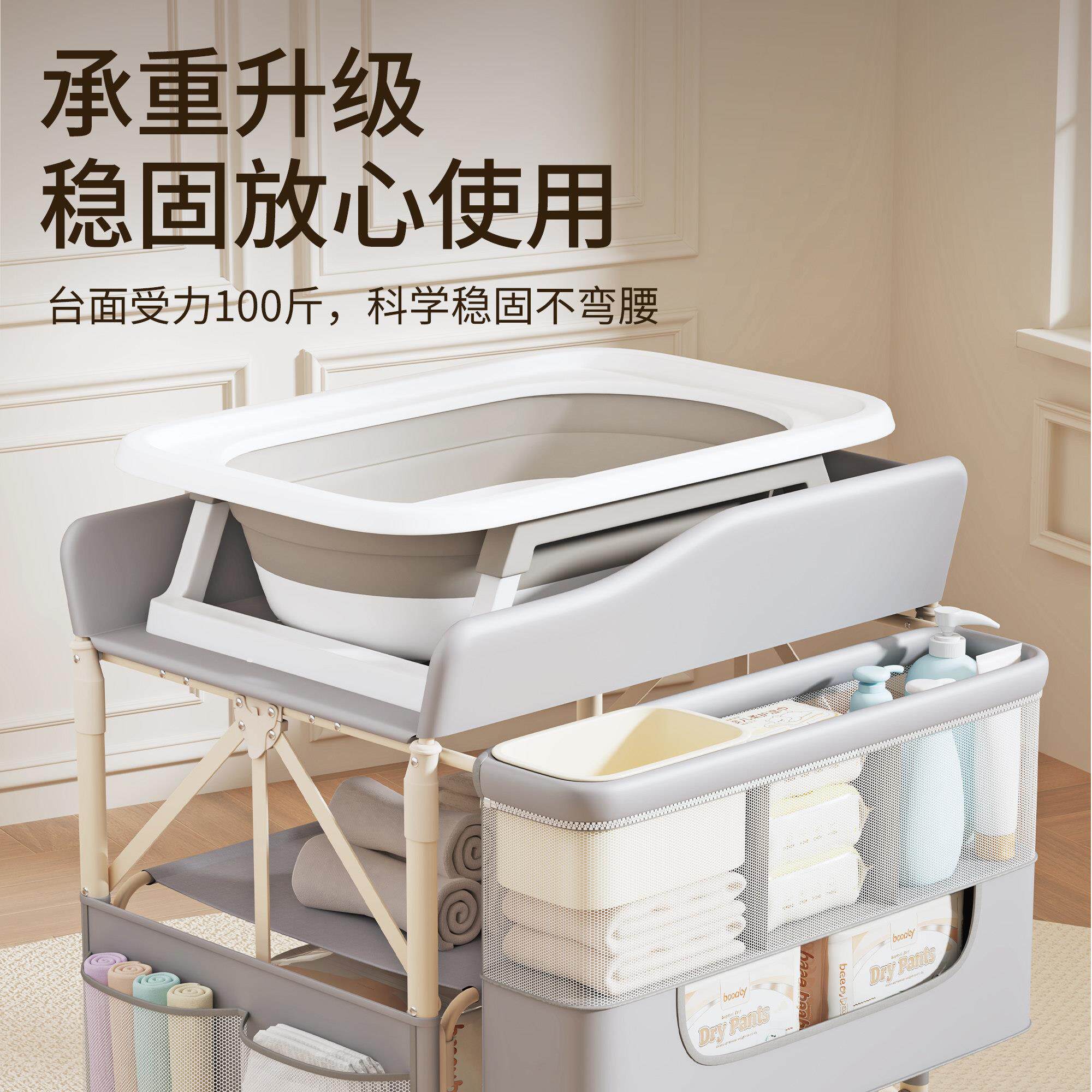 尿布婴台儿护理台多功能便携式尿布台防夹手移动向轮叠可折万抚触