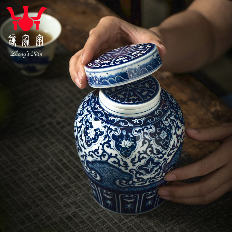钟家窑茶叶罐茶罐景德镇陶瓷罐密封罐储物罐手工手绘青花柴窑高档