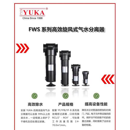YUKA FWS高效气水分离器 水气分离器 旋风式分离器高效除水过滤器