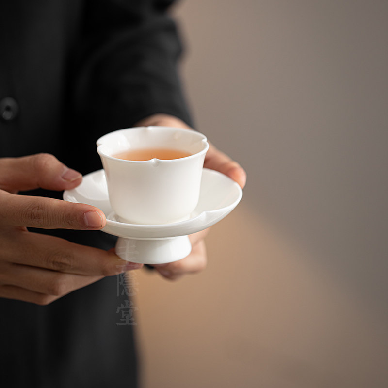 圭隐堂羊脂玉瓷陶瓷海棠茶杯主人杯德化白瓷手工品茗杯小茶碗茶盏