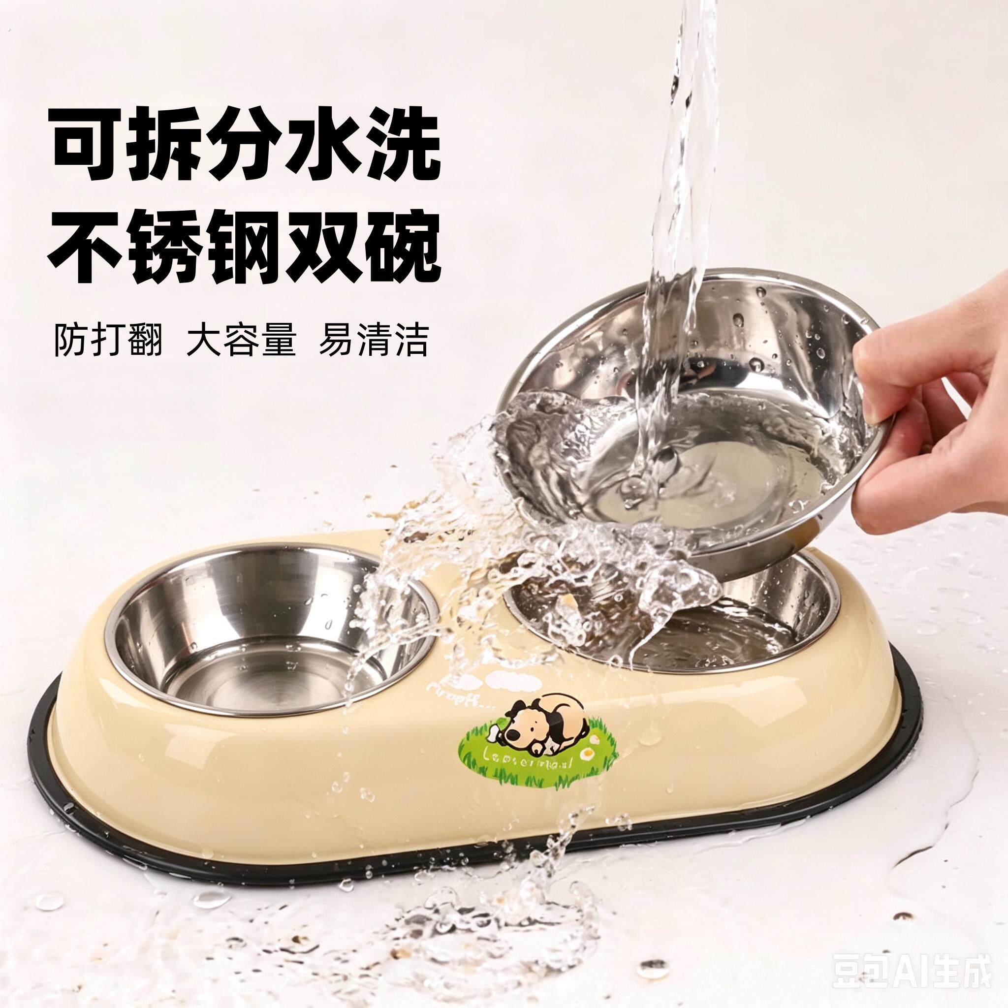 狗碗狗盆猫碗猫食盆狗狗饭盆防打翻双碗喝水一体中小型犬宠物用品