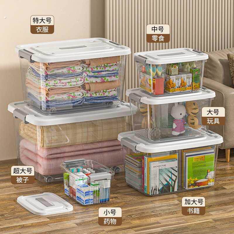 家用大容量透明收纳箱超大塑料整理箱衣服衣物加厚手提储物箱搬家