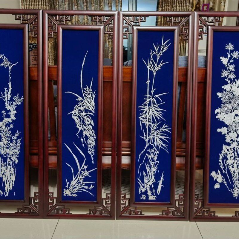 定制实木画框仿古镂空画框四扇屏条幅