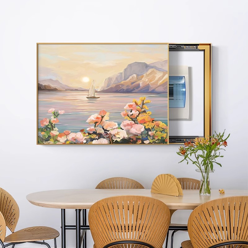 新款 北欧电表箱装饰画日出风景餐厅背景壁画装饰遮挡配电开关电