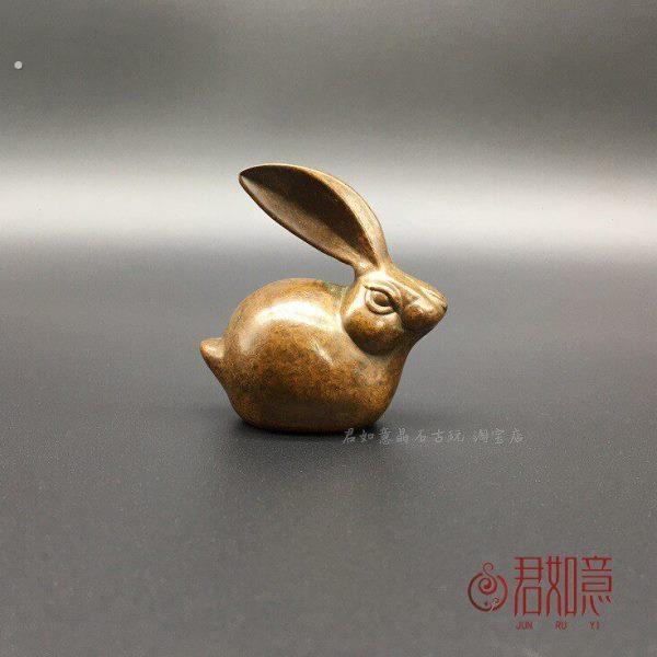 实心铜生肖兔香插摆件 可爱铜兔迷你铜小兔福兔茶艺茶宠把件