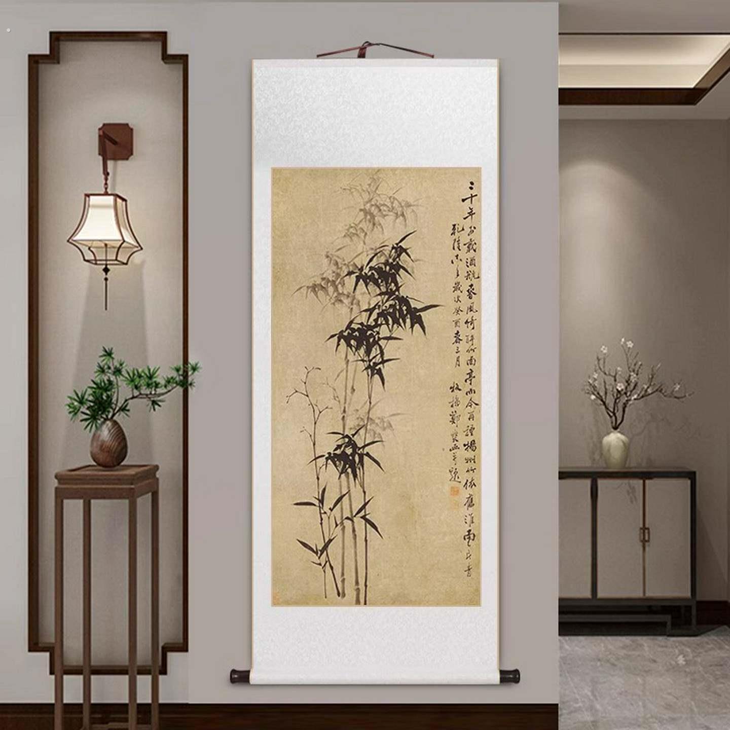 郑板桥竹子国画名家卷轴挂画新中式客厅装饰画办公室茶水室玄关画