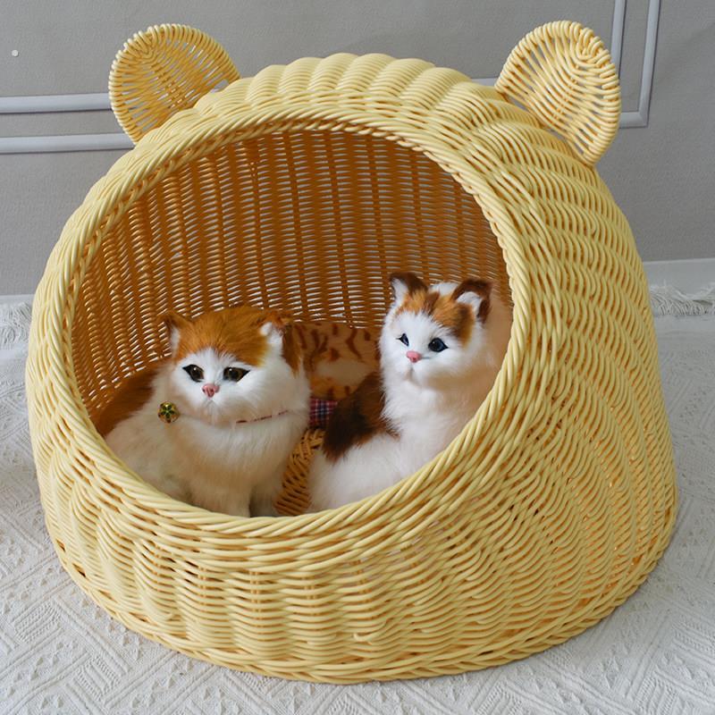 彷藤编织宠物笼猫窝狗窝四季通用半封闭式宠物窝猫咪房子宠物用品