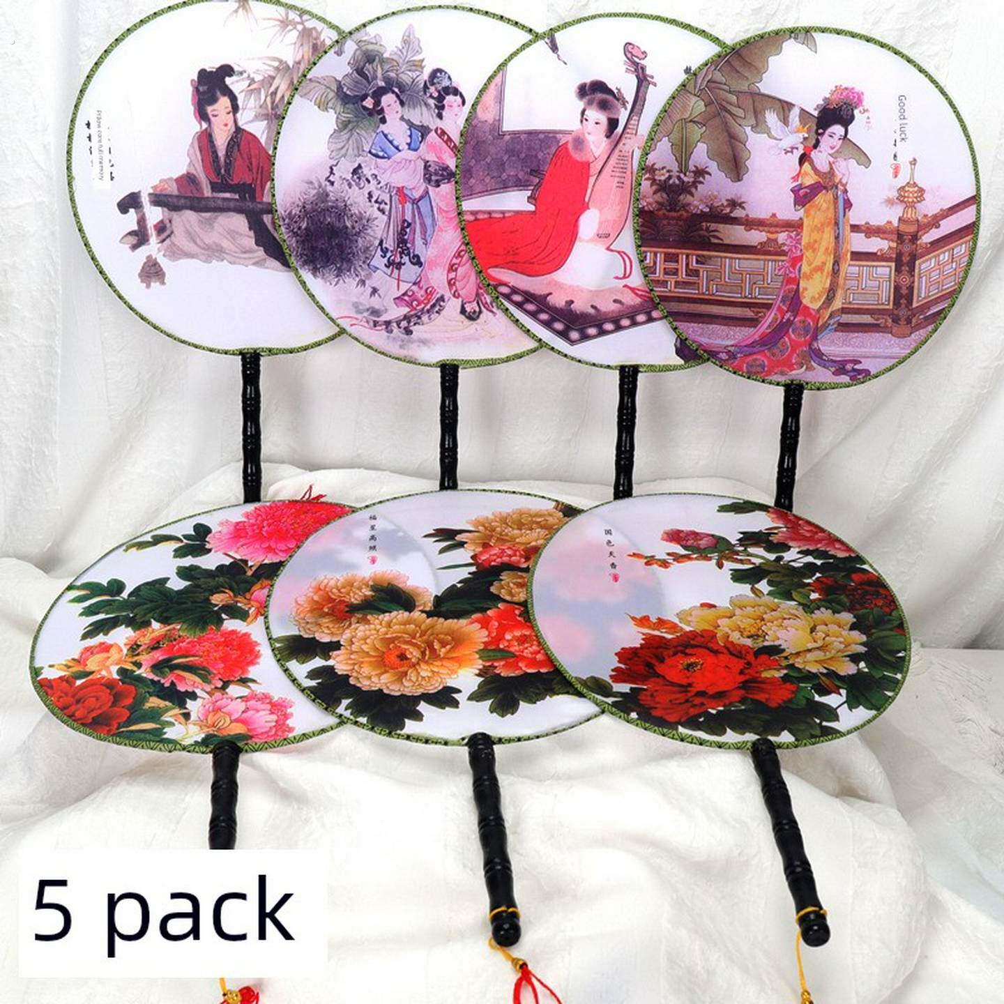 古风扇子夏季团扇覆古典/中国风圆扇宫扇长柄女式流苏装饰舞蹈扇