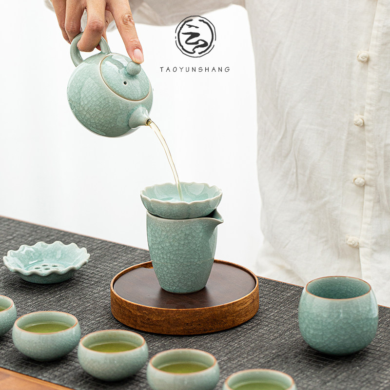 汝窑开片冰花釉功夫茶具套装陶瓷家用整套高档办公室轻奢泡茶送礼