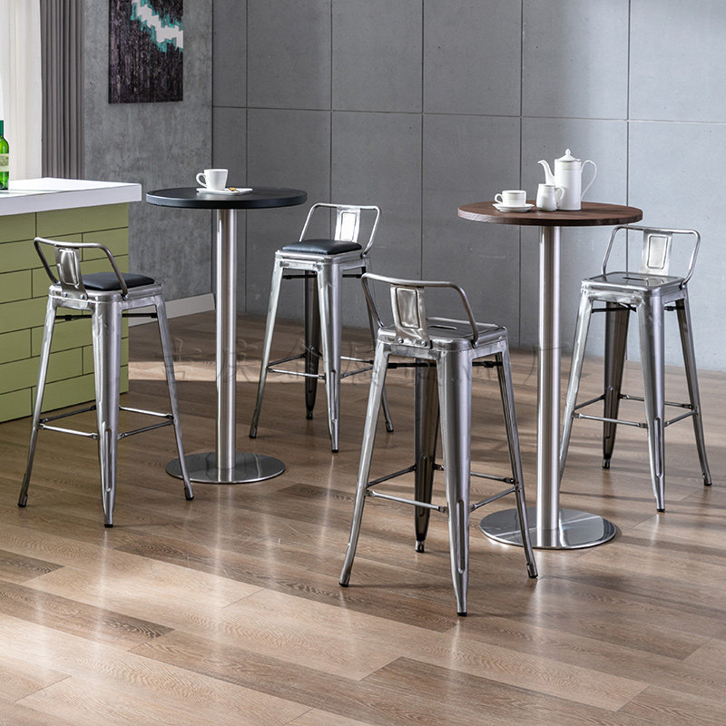 靠墙不锈钢吧台桌阳台户外高脚桌子简约酒吧餐桌奶茶店正方形桌椅